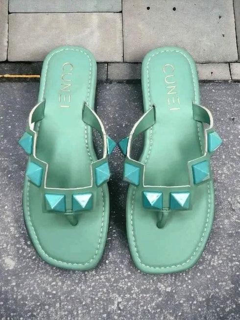Womens Teal Stud Flats